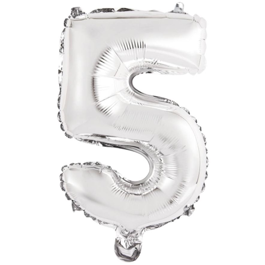 Folieballong siffror 5 i Silver 75cm